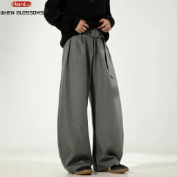 HANGLU 2025 Men's 3D Pleated Trousers J-Cut Drape Wide Leg Old Money Style Belted Formal Casual Slim Fit Pants