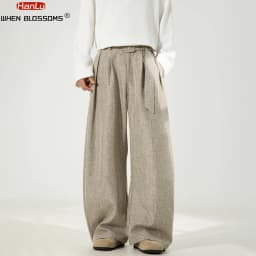 HANGLU 2025 Men's 3D Pleated Trousers J-Cut Drape Wide Leg Old Money Style Belted Formal Casual Slim Fit Pants
