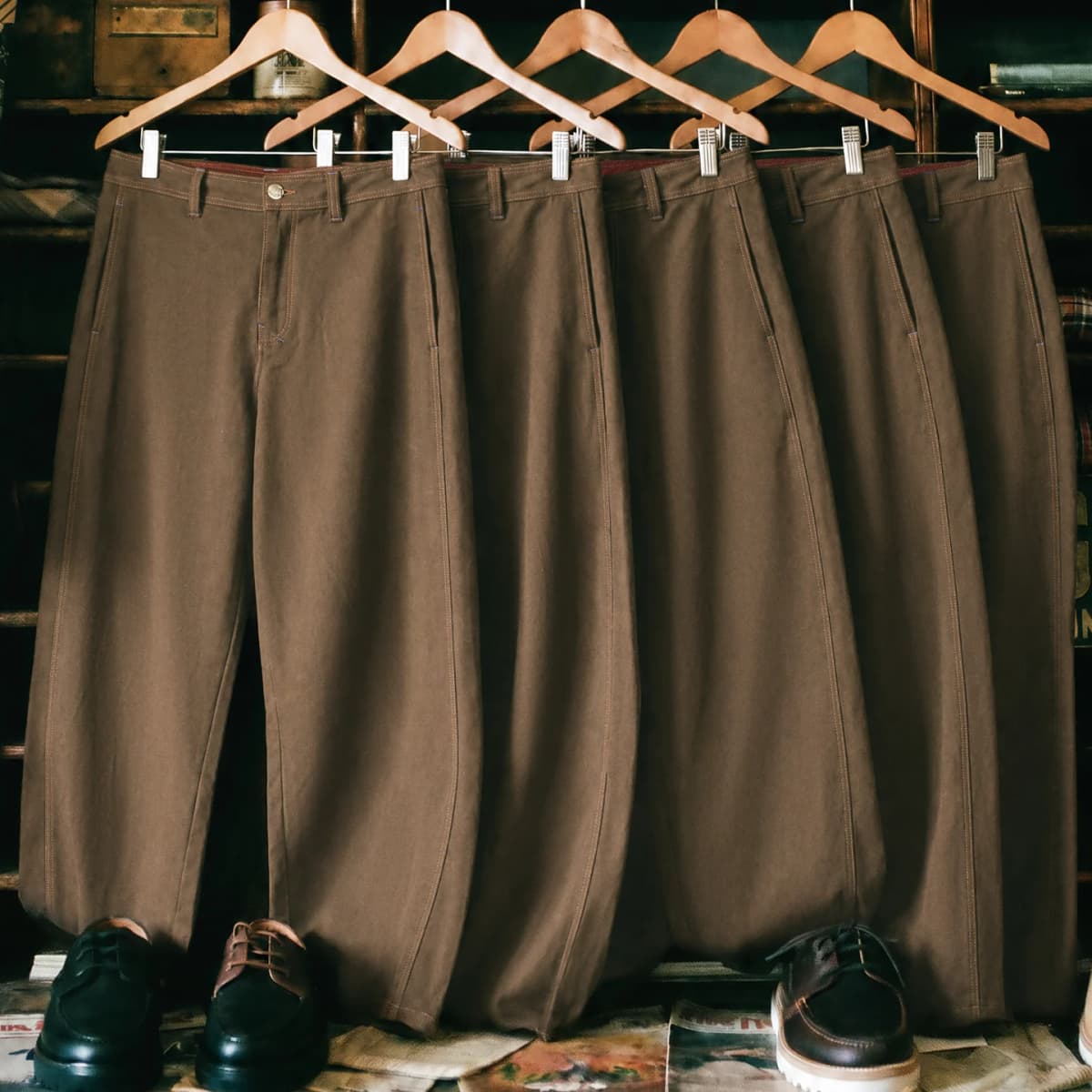 Maden Men's Heavyweight Khaki Workwear Pants Vintage Bootcut Wide Leg Trousers Baggy Fit Casual Streetwear American Retro