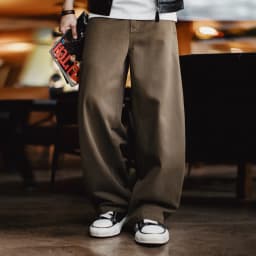 Maden Men's Heavyweight Khaki Workwear Pants Vintage Bootcut Wide Leg Trousers Baggy Fit Casual Streetwear American Retro