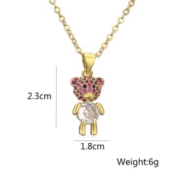 INS Design Happy Bear Pendant Necklaces For Womon,Vintage Cubic Zirconia Accessories, Stainless Steel Chain Jewelry