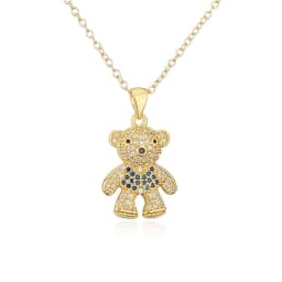 INS Design Happy Bear Pendant Necklaces For Womon,Vintage Cubic Zirconia Accessories, Stainless Steel Chain Jewelry