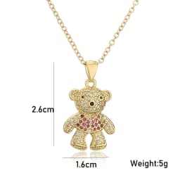 INS Design Happy Bear Pendant Necklaces For Womon,Vintage Cubic Zirconia Accessories, Stainless Steel Chain Jewelry