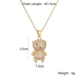 INS Design Happy Bear Pendant Necklaces For Womon,Vintage Cubic Zirconia Accessories, Stainless Steel Chain Jewelry