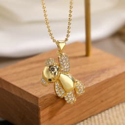 INS Design Happy Bear Pendant Necklaces For Womon,Vintage Cubic Zirconia Accessories, Stainless Steel Chain Jewelry