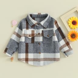 FOCUSNORM 0-4Y Toddler Kids Boys Girls Wool Jackets 3 Colors Long Sleeve Plaid Print Flannel Button Down Shirts Coats