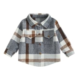 FOCUSNORM 0-4Y Toddler Kids Boys Girls Wool Jackets 3 Colors Long Sleeve Plaid Print Flannel Button Down Shirts Coats