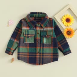FOCUSNORM 0-4Y Toddler Kids Boys Girls Wool Jackets 3 Colors Long Sleeve Plaid Print Flannel Button Down Shirts Coats