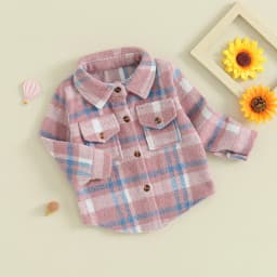 FOCUSNORM 0-4Y Toddler Kids Boys Girls Wool Jackets 3 Colors Long Sleeve Plaid Print Flannel Button Down Shirts Coats