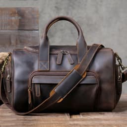 S.WORKER Vintage Genuine Leather Travel Bag Crazy Horse Cowhide Leather Duffel Bag Men's Weekender Bag Gym Bag Carry on Luggage
