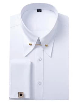 Embroidered French Cufflinks Men's Long-Sleeve Shirt with Collar Pins, Big Collar Dress Shirt for Business Formal Wear, Gentlema