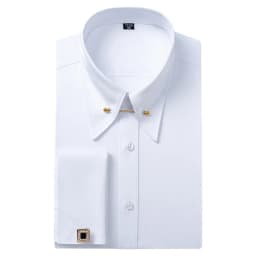 Embroidered French Cufflinks Men's Long-Sleeve Shirt with Collar Pins, Big Collar Dress Shirt for Business Formal Wear, Gentlema