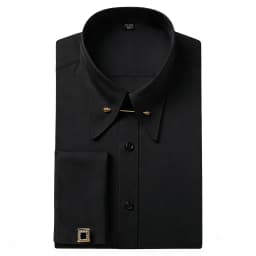 Embroidered French Cufflinks Men's Long-Sleeve Shirt with Collar Pins, Big Collar Dress Shirt for Business Formal Wear, Gentlema