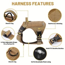 Tactical Dog Harness Adjustable Military Emotional Support Service Dog Vest With Handle & Molle For Medium Large Dogs Easy Contr