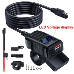 Motorcycle Vehicle-Mounted Charger Waterproof Adapter 12V-24V Phone USB PD Ports Quick Charge 3.0 With Switch Digital Voltmeter