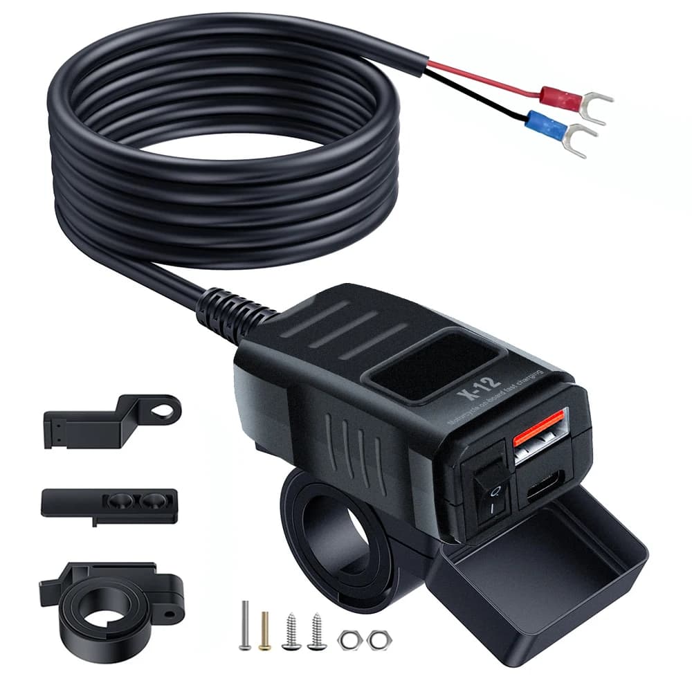 Motorcycle Vehicle-Mounted Charger Waterproof Adapter 12V-24V Phone USB PD Ports Quick Charge 3.0 With Switch Digital Voltmeter