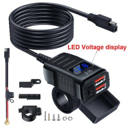 Motorcycle Vehicle-Mounted Charger Waterproof Adapter 12V-24V Phone USB PD Ports Quick Charge 3.0 With Switch Digital Voltmeter