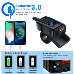 Motorcycle Vehicle-Mounted Charger Waterproof Adapter 12V-24V Phone USB PD Ports Quick Charge 3.0 With Switch Digital Voltmeter