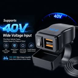 Dual QC3.0 Motorcycle USB Fast Charger Supports 12V-40V Power Supply Adapter Socket Connector with Switch LED Voltmeter Display