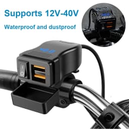 Dual QC3.0 Motorcycle USB Fast Charger Supports 12V-40V Power Supply Adapter Socket Connector with Switch LED Voltmeter Display