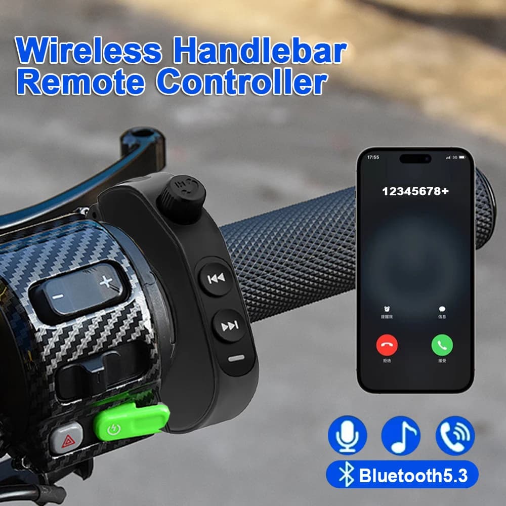 V5.3 Wireless Handlebar Remote Controller Motorcycle Helmet Headset Remote Buttons Handsfree Voice Assistant Kit Waterproof