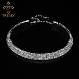 TREAZY Women Diamante Rhinestone Choker Necklace Silver Color Wedding Bridal Party Crystal Collar Choker Chain Necklace Jewelry