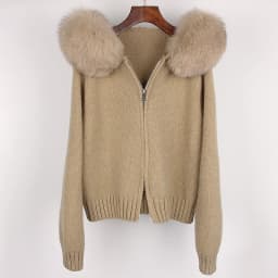 OFTBUY New Fashion Autumn Winter Casual Hooded Real Fox Fur Collar Fashion Short Knitted Jacket with Natural Fur Coat for Women
