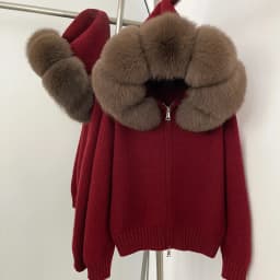 OFTBUY New Fashion Autumn Winter Casual Hooded Real Fox Fur Collar Fashion Short Knitted Jacket with Natural Fur Coat for Women
