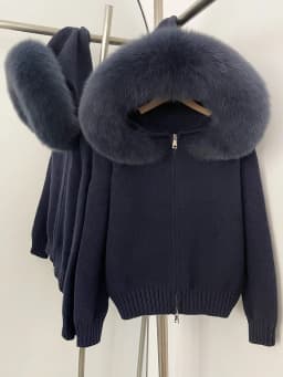 OFTBUY New Fashion Autumn Winter Casual Hooded Real Fox Fur Collar Fashion Short Knitted Jacket with Natural Fur Coat for Women