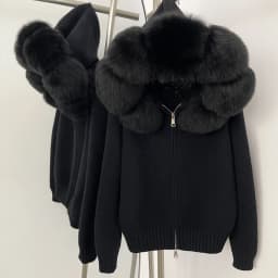 OFTBUY New Fashion Autumn Winter Casual Hooded Real Fox Fur Collar Fashion Short Knitted Jacket with Natural Fur Coat for Women
