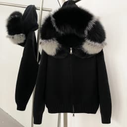 OFTBUY New Fashion Autumn Winter Casual Hooded Real Fox Fur Collar Fashion Short Knitted Jacket with Natural Fur Coat for Women