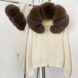 OFTBUY New Fashion Autumn Winter Casual Hooded Real Fox Fur Collar Fashion Short Knitted Jacket with Natural Fur Coat for Women