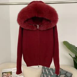 OFTBUY New Fashion Autumn Winter Casual Hooded Real Fox Fur Collar Fashion Short Knitted Jacket with Natural Fur Coat for Women