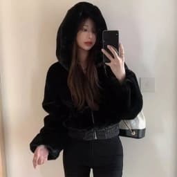 Women's Short Rabbit Fur Jacket Thickened Cotton Coat Hooded Sweatshirt Autumn Winter Fashion Outerwear Standard Fit Zipper C...