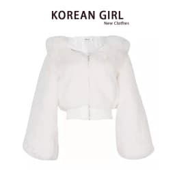 Women's Short Rabbit Fur Jacket Thickened Cotton Coat Hooded Sweatshirt Autumn Winter Fashion Outerwear Standard Fit Zipper C...