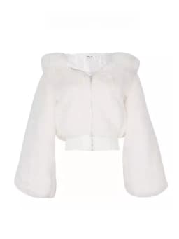 Women's Short Rabbit Fur Jacket Thickened Cotton Coat Hooded Sweatshirt Autumn Winter Fashion Outerwear Standard Fit Zipper C...