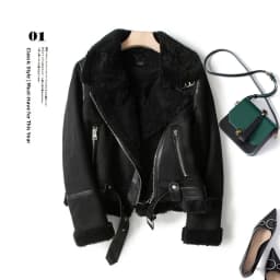 Autumn Winter New Style Women's Thickened Lamb Fur Jacket Motorcycle Style Integrated Leather And Fur Coat Black Tide