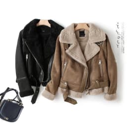Autumn Winter New Style Women's Thickened Lamb Fur Jacket Motorcycle Style Integrated Leather And Fur Coat Black Tide