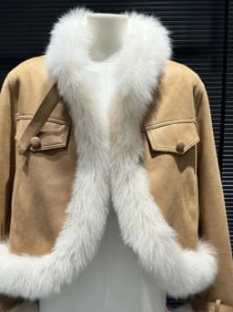 Women's Short Suede Fur Jacket 2025 Spring Autumn New Style Eco-friendly Commute Style Loose Fit with Fur Collar Warmth