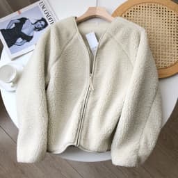 Soft Lamb Fur Short Coat Autumn New Style Comfortable Loose Women's Outerwear Pure Color Commute Style Zipper Closure Long Sl...