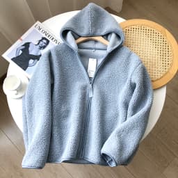 Soft Lamb Fur Short Coat Autumn New Style Comfortable Loose Women's Outerwear Pure Color Commute Style Zipper Closure Long Sl...
