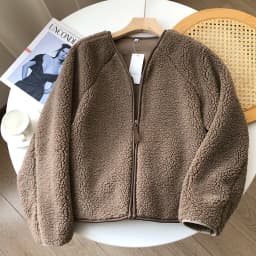 Soft Lamb Fur Short Coat Autumn New Style Comfortable Loose Women's Outerwear Pure Color Commute Style Zipper Closure Long Sl...