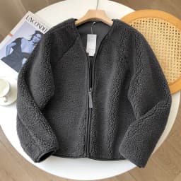 Soft Lamb Fur Short Coat Autumn New Style Comfortable Loose Women's Outerwear Pure Color Commute Style Zipper Closure Long Sl...