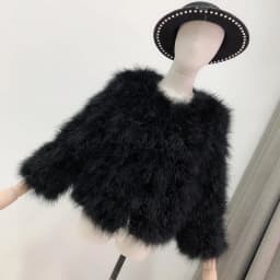 Ostrich Feather Coat for Women 100% Natural Fur Coats O Neck Long Sleeve Ladies Nightclub Turkey Jackets Winter Fashion