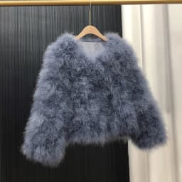 Ostrich Feather Coat for Women 100% Natural Fur Coats O Neck Long Sleeve Ladies Nightclub Turkey Jackets Winter Fashion