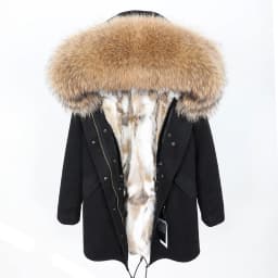 MMK fashion women's parka coat rabbit fur lining big raccoon fur collar winter coat jacket long hooded army green season warm ja