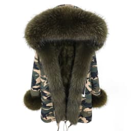 MMK fashion women's parka coat rabbit fur lining big raccoon fur collar winter coat jacket long hooded army green season warm ja