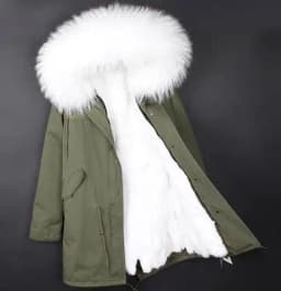 MMK fashion women's parka coat rabbit fur lining big raccoon fur collar winter coat jacket long hooded army green season warm ja
