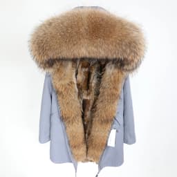MMK fashion women's parka coat rabbit fur lining big raccoon fur collar winter coat jacket long hooded army green season warm ja