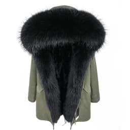 MMK fashion women's parka coat rabbit fur lining big raccoon fur collar winter coat jacket long hooded army green season warm ja